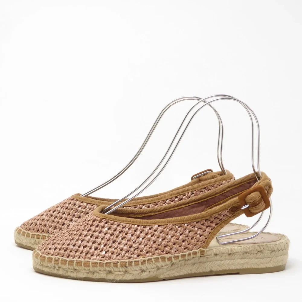 Boden Womens Espadrille Flats Pink Woven Raffia Slingback 39 / 8